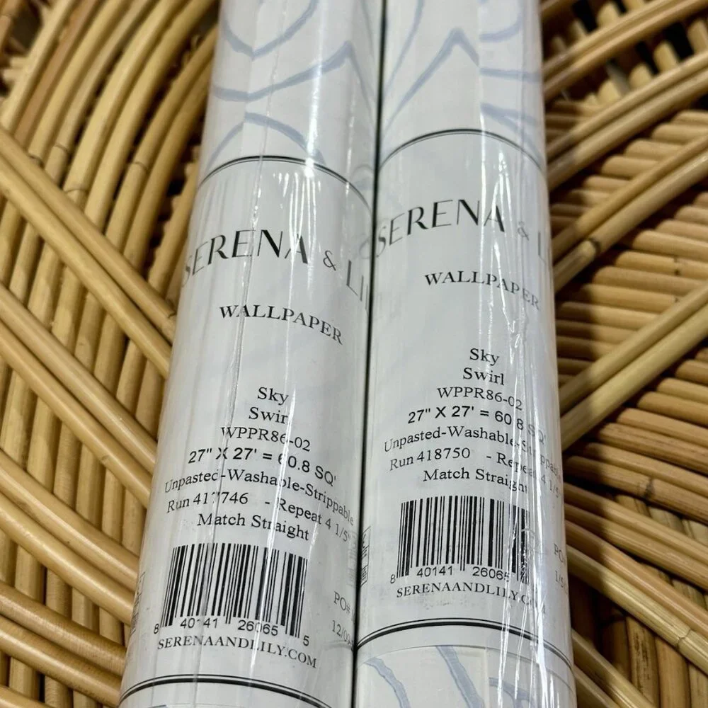 NEW Serena & Lily Swirl Wallpaper (Set of 2)-Sky Blue